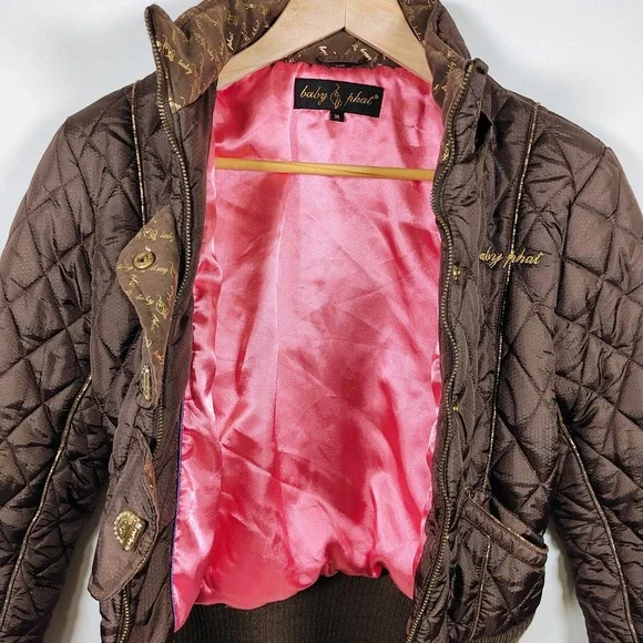 Baby Phat Women's Full Zipper Medium Puffer Brown Winter Jacket - Picture 10 of 16